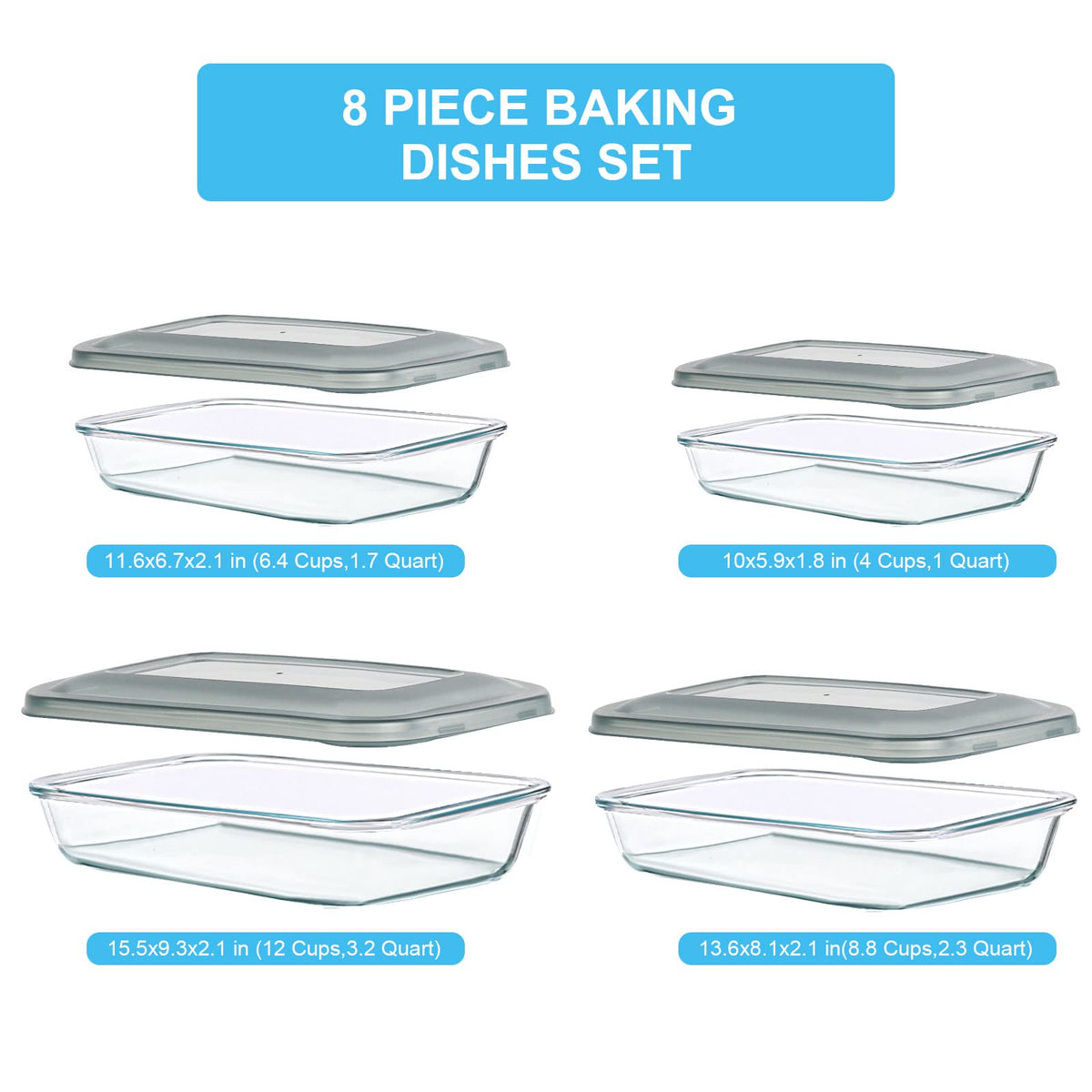 KOMUEE 1.7-qt glass baking dish with lid for family meals and meal prep.