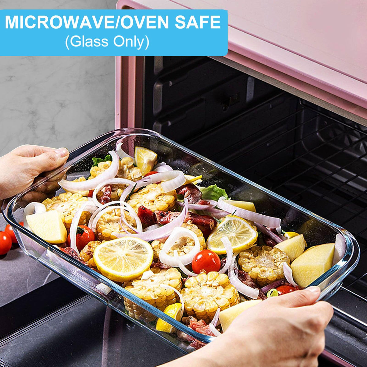 KOMUEE 2.3-qt glass baking dish with lid for casseroles and batch cooking.