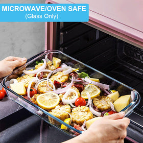 KOMUEE 2.3-qt glass baking dish with lid for casseroles and batch cooking.