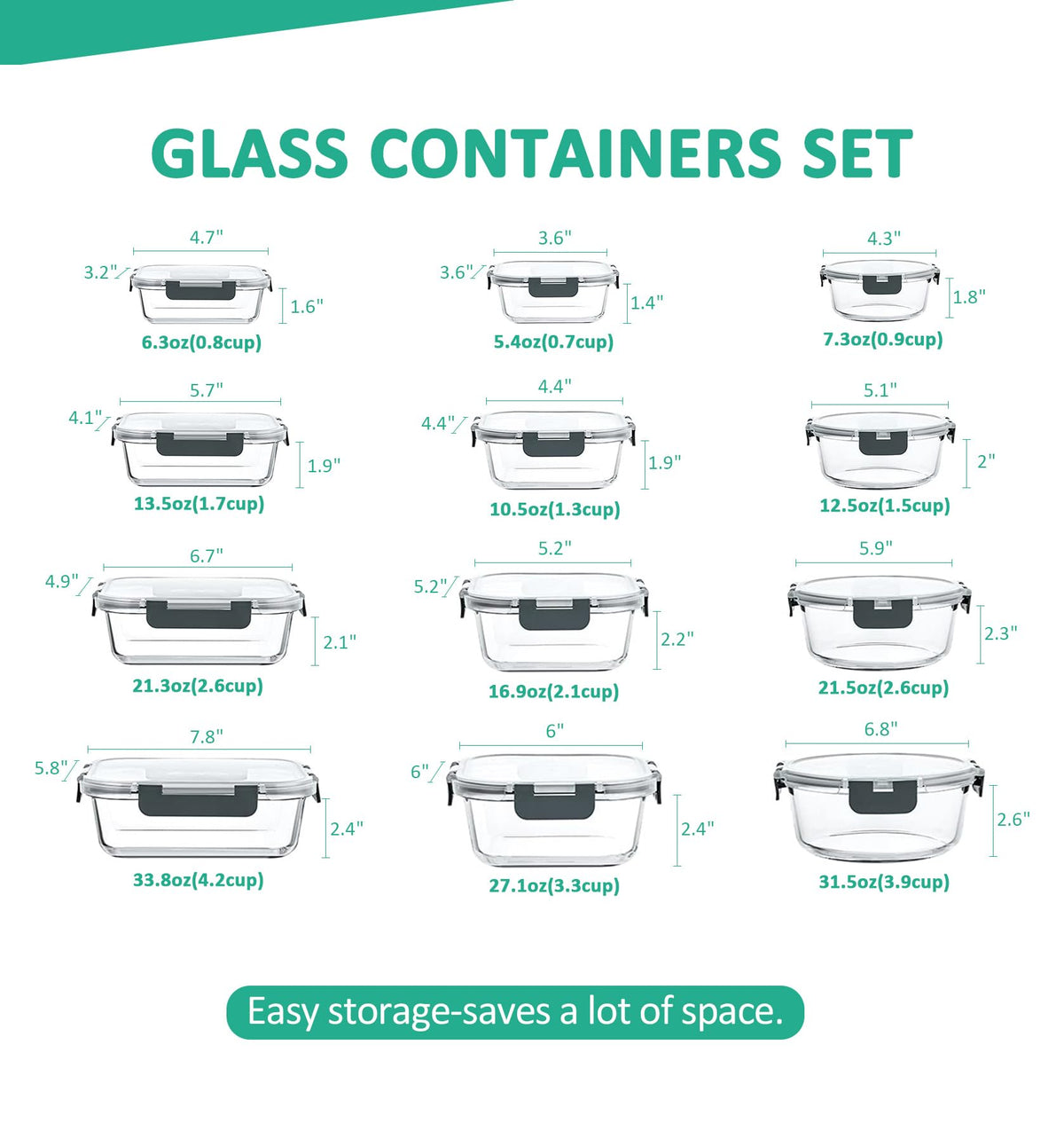 KOMUEE airtight lids with silicone seals ensure leak-free freshness.