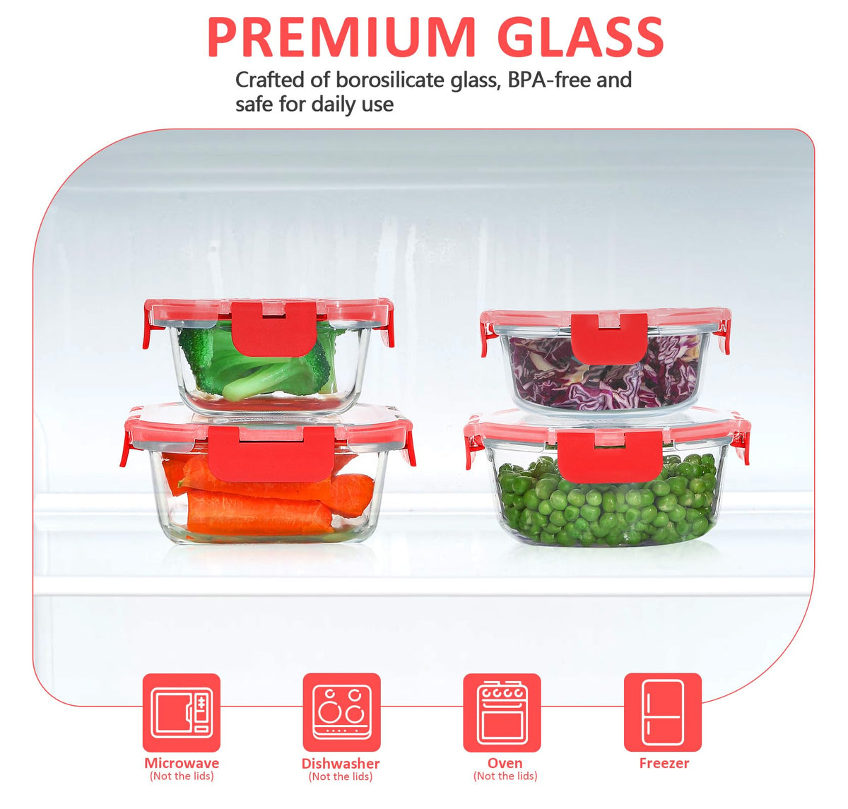 KOMUEE airtight lids with silicone seals prevent leaks during transport.