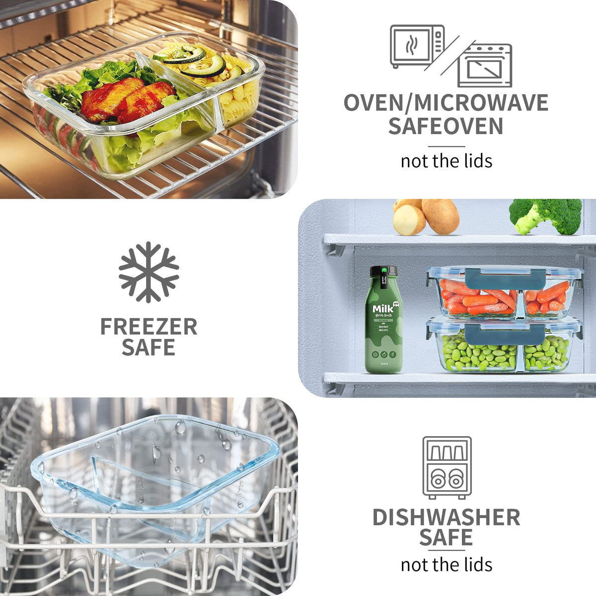 KOMUEE airtight silicone lids prevent leaks and preserve freshness during transport.