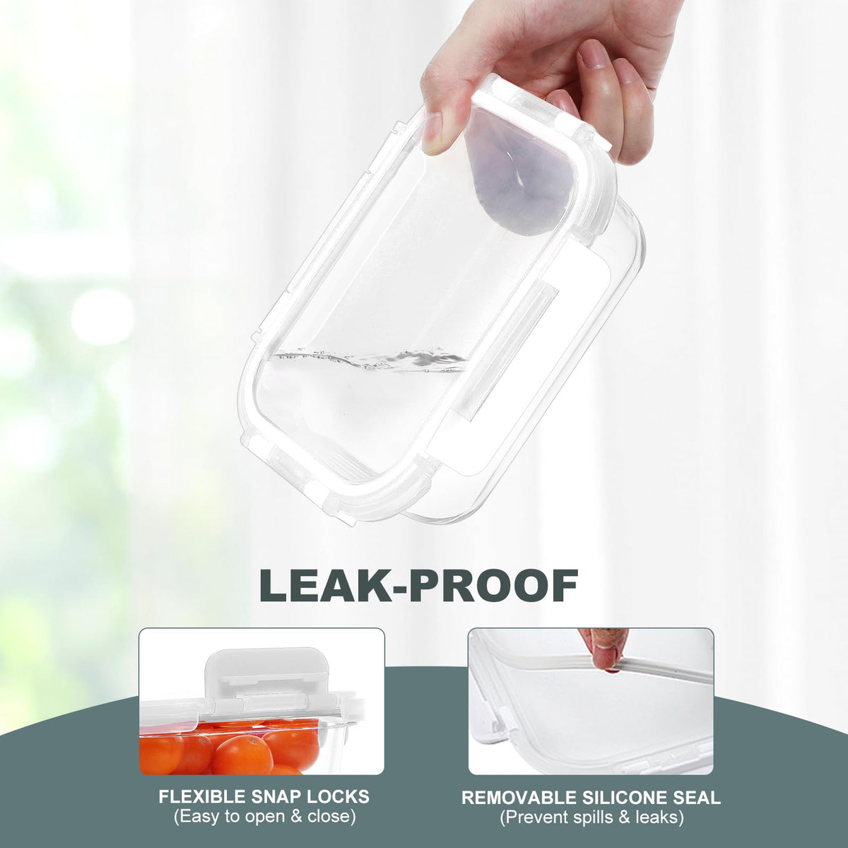 KOMUEE airtight silicone-ring lid keeps food fresh and leak-free.
