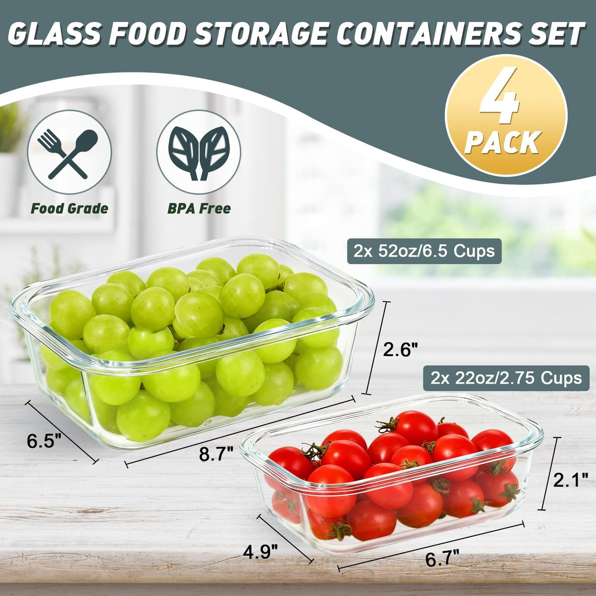 KOMUEE clear glass lets you identify contents at a glance.