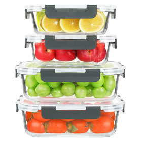KOMUEE four-pack 52oz glass containers with clear borosilicate glass for bulk meals.