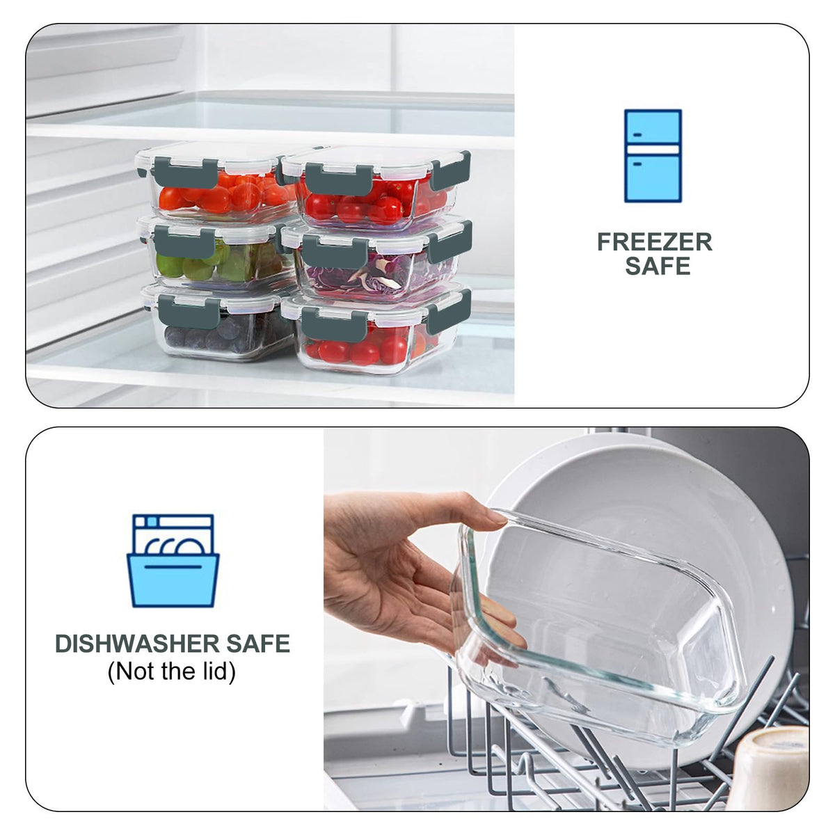 KOMUEE freezer-safe glass keeps portions fresh for later meals.