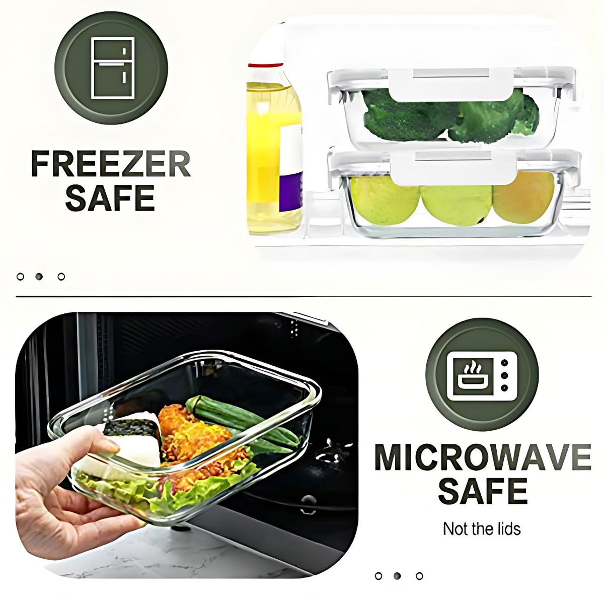 KOMUEE freezer-to-oven safe glass containers for versatile storage.
