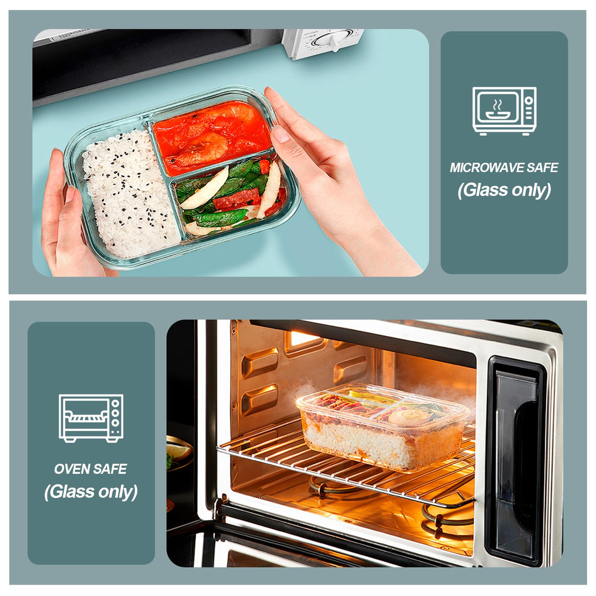 Three-compartment interior showing portion control for meals.