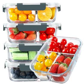 KOMUEE glass meal prep containers full set in fridge for organized weekly lunches.