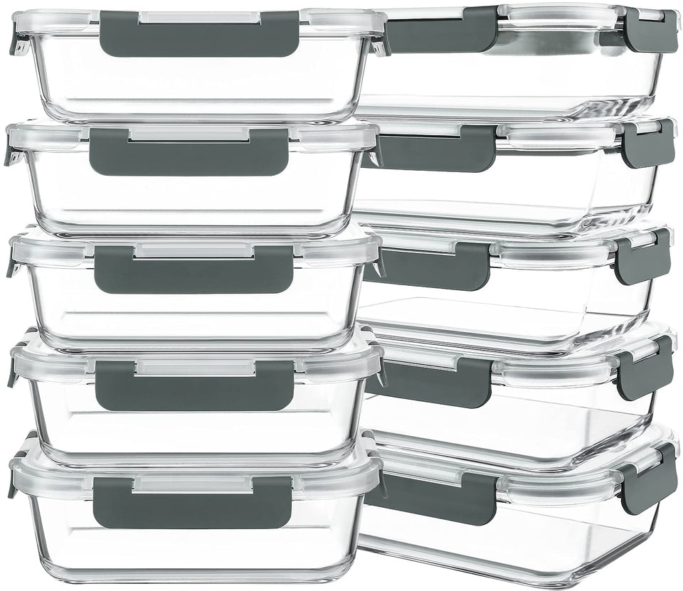 KOMUEE glass meal prep container 30oz viewed with contents for easy portioning