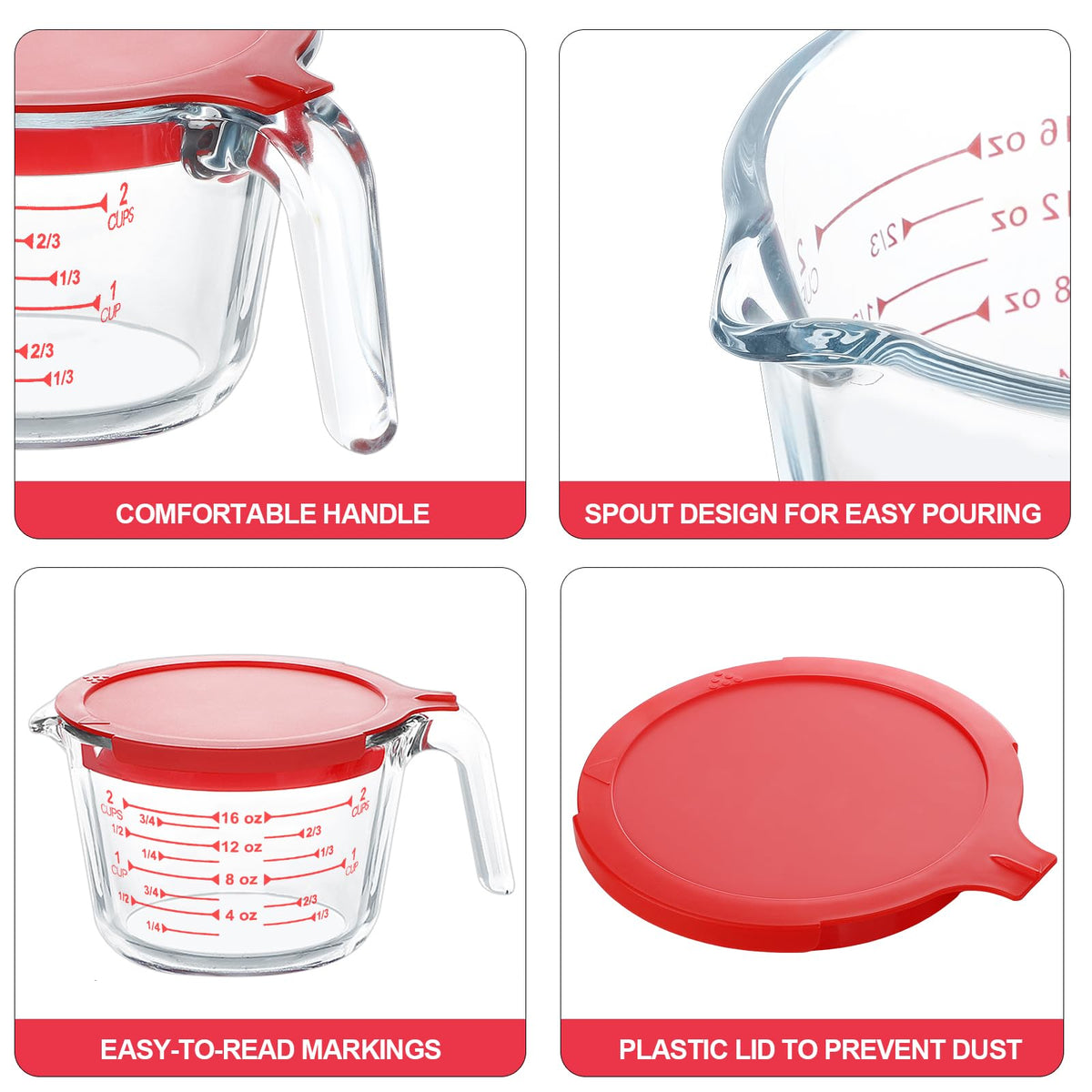 Komuee 2-cup glass measuring cup with clear marks for versatile kitchen use.
