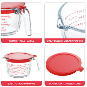 Komuee 2-cup glass measuring cup with clear marks for versatile kitchen use.