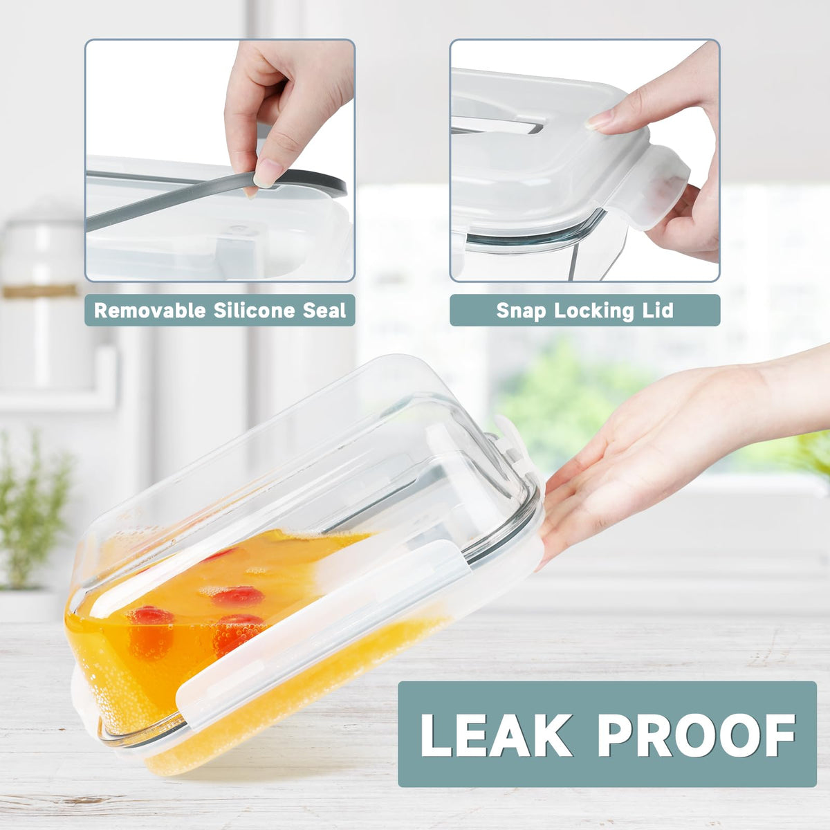 KOMUEE airtight leak-proof lid with silicone ring preserves freshness.