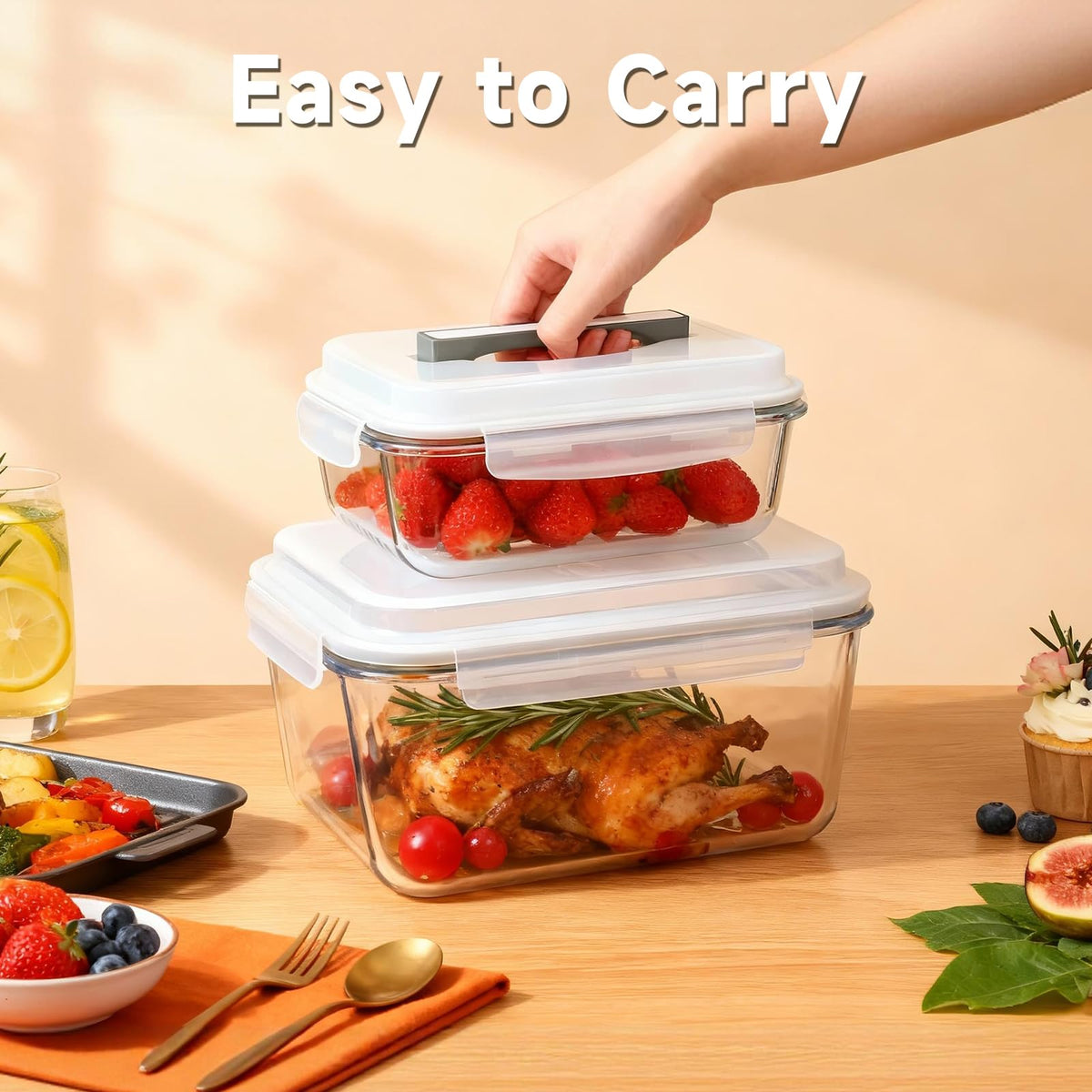 KOMUEE carry handles on lids for quick transport.