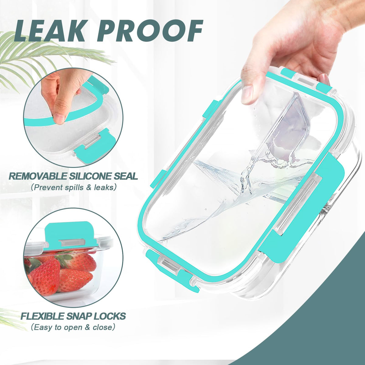 KOMUEE glass meal prep container showing 3 compartments for organized portions.