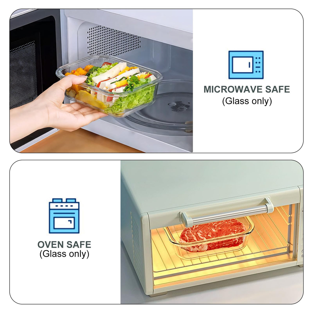 KOMUEE 22oz container designed for safe reheating with lids removed.