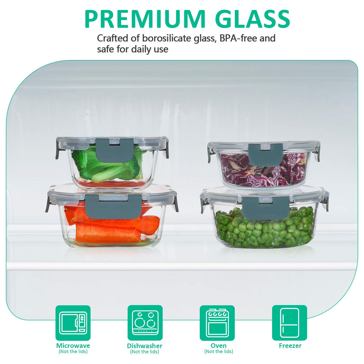 KOMUEE stackable design helps save fridge and cabinet space.