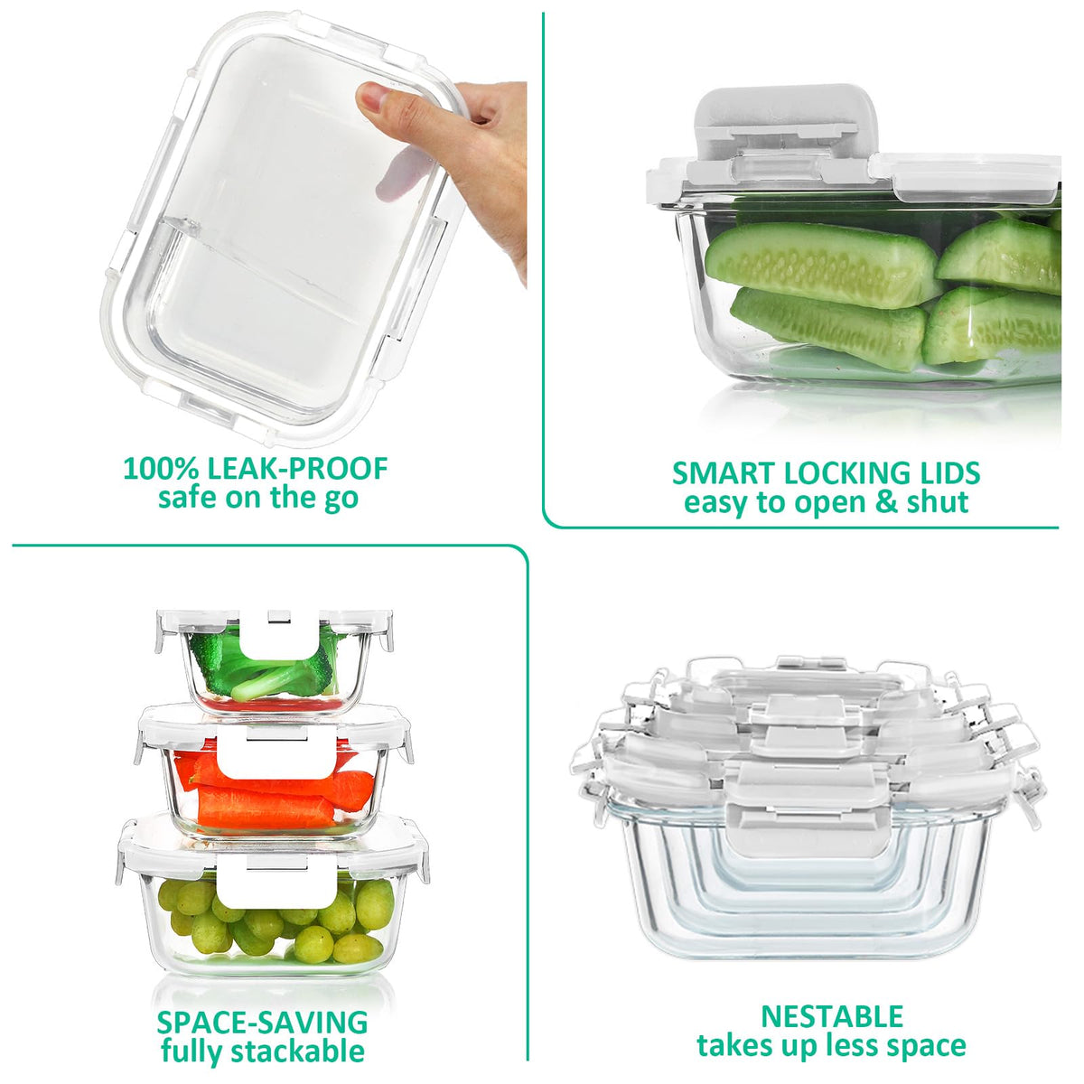 KOMUEE stackable glass storage saves fridge space while staying organized