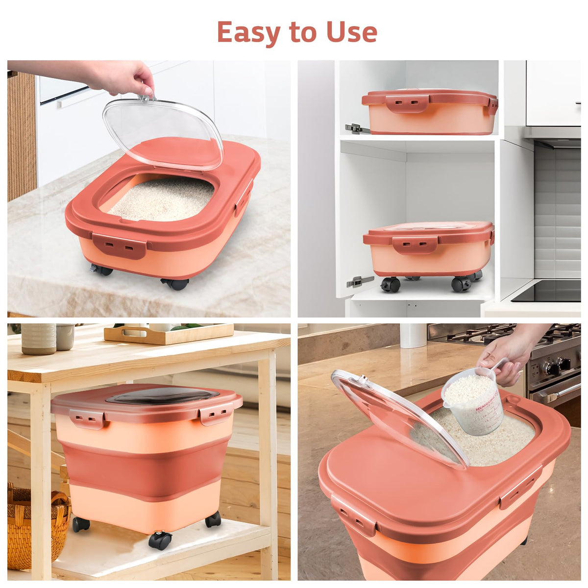 Komzon airtight lid system seals contents to protect from moisture and pests.