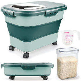 Komzon collapsible rice storage bin, unfolded showing roomy capacity for dry foods