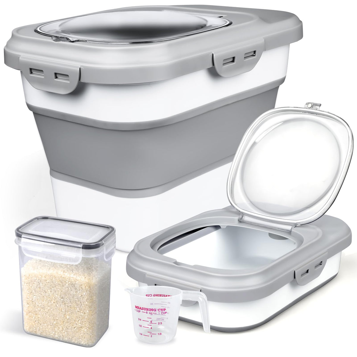 Komzon collapsible rice storage container in compact form for pantry efficiency