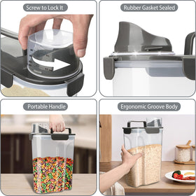 Komzon dry food storage container features clear body for easy content checks.
