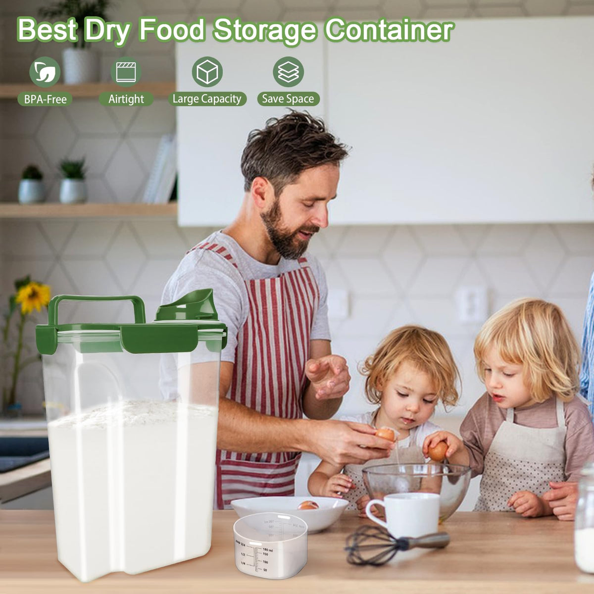 Komzon versatile container stores rice, pasta, pet food, and more.