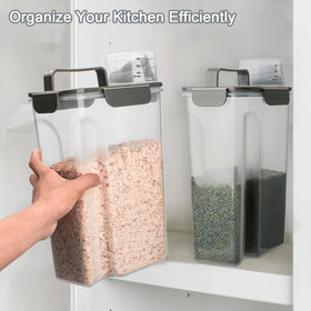 Komzon kitchen storage for cereal, pasta, and snacks on the countertop.