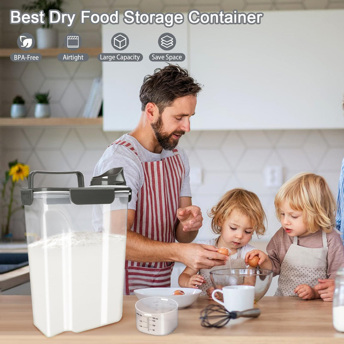 Komzon pet food storage container neatly stores dog, cat, and bird food.