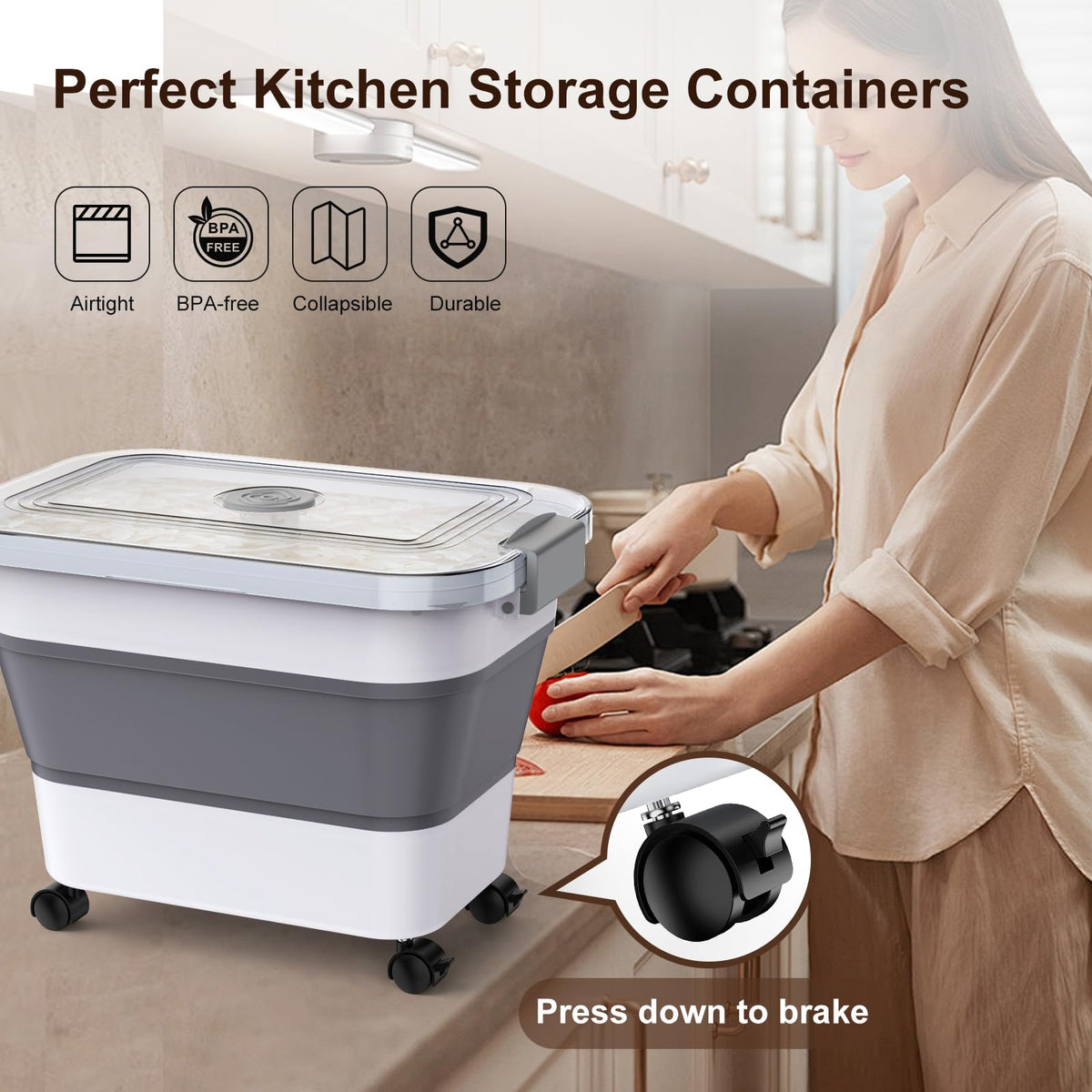 Komzon pet-food storage container stores dog, cat, or bird food neatly.