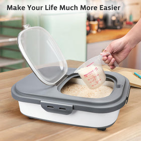 Komzon pet food storage helps keep dog and cat food tidy.
