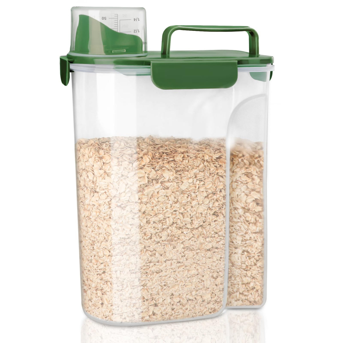 Komzon rice container with pour spout for easy one-handed serving.
