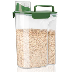 Komzon rice container with pour spout for easy one-handed serving.