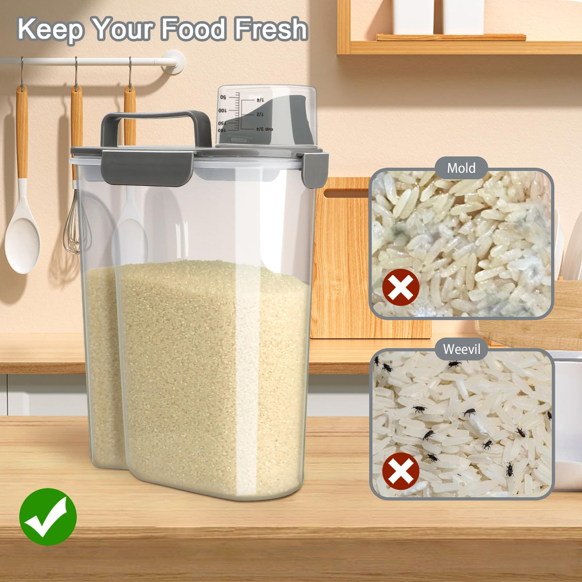 Komzon airtight lid protects contents from moisture and pests for longer freshness.