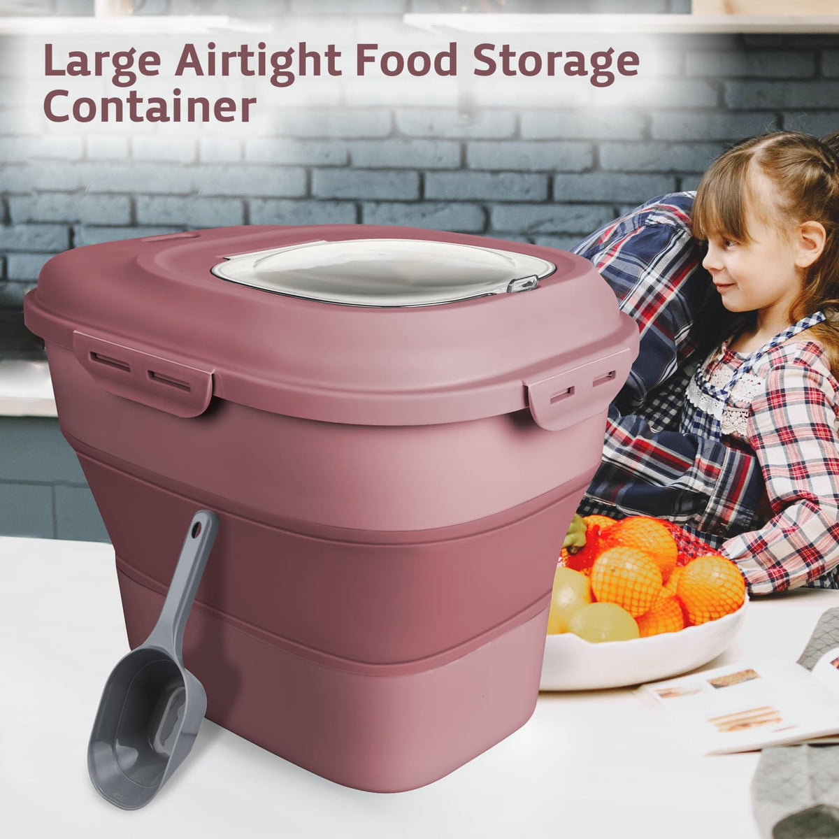 Komzon pink container includes measuring cup for precise portions