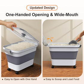 Komzon rice storage container with airtight seal keeps grains fresh longer.
