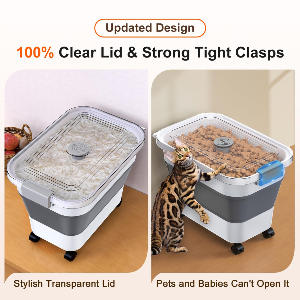 Komzon rice storage container with clear lid shows remaining contents at a glance.
