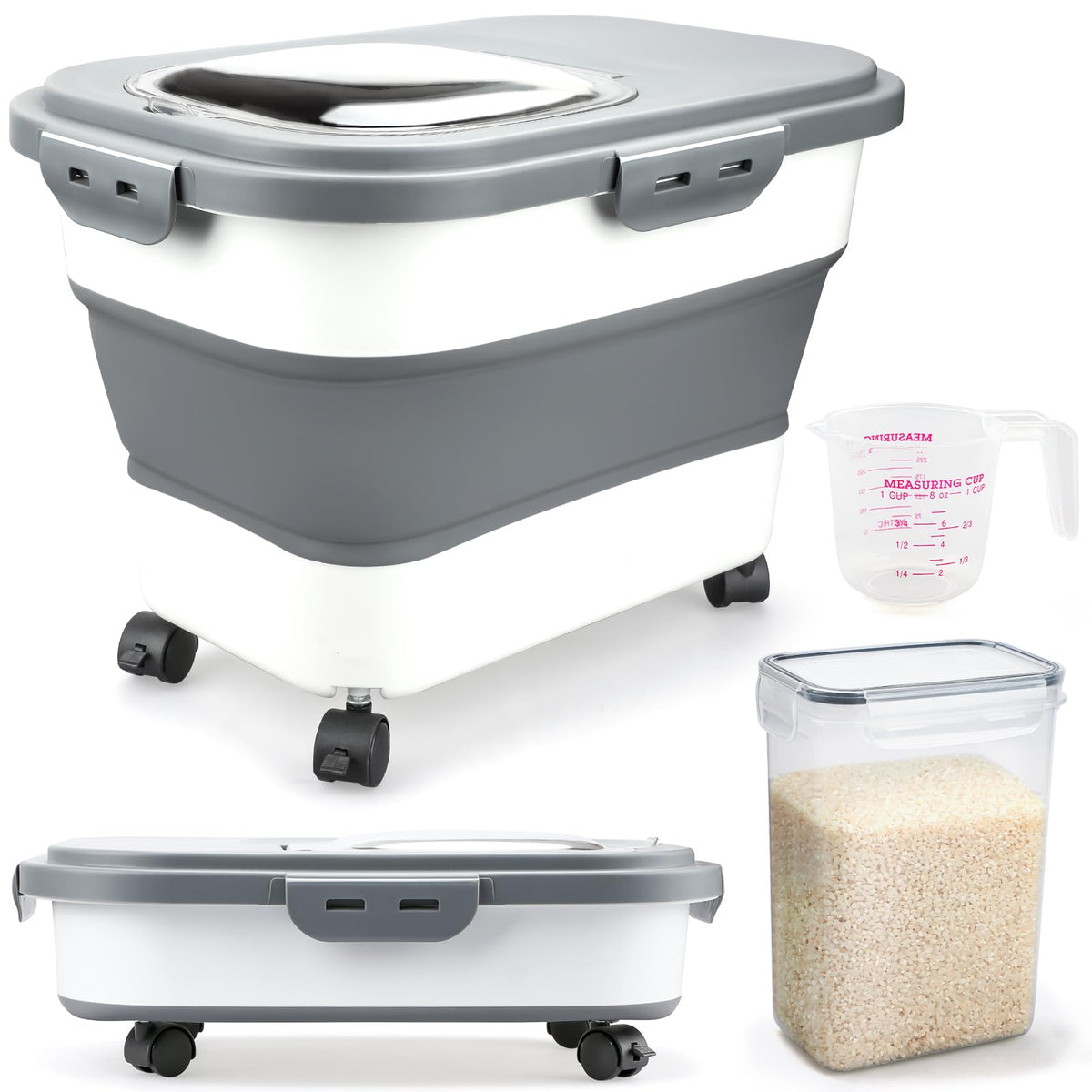 Komzon collapsible rice storage container extended for large dry-food storage.