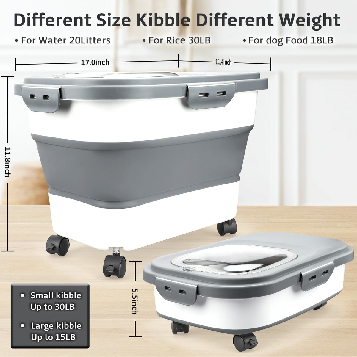 Komzon collapsible container folded for compact kitchen storage.