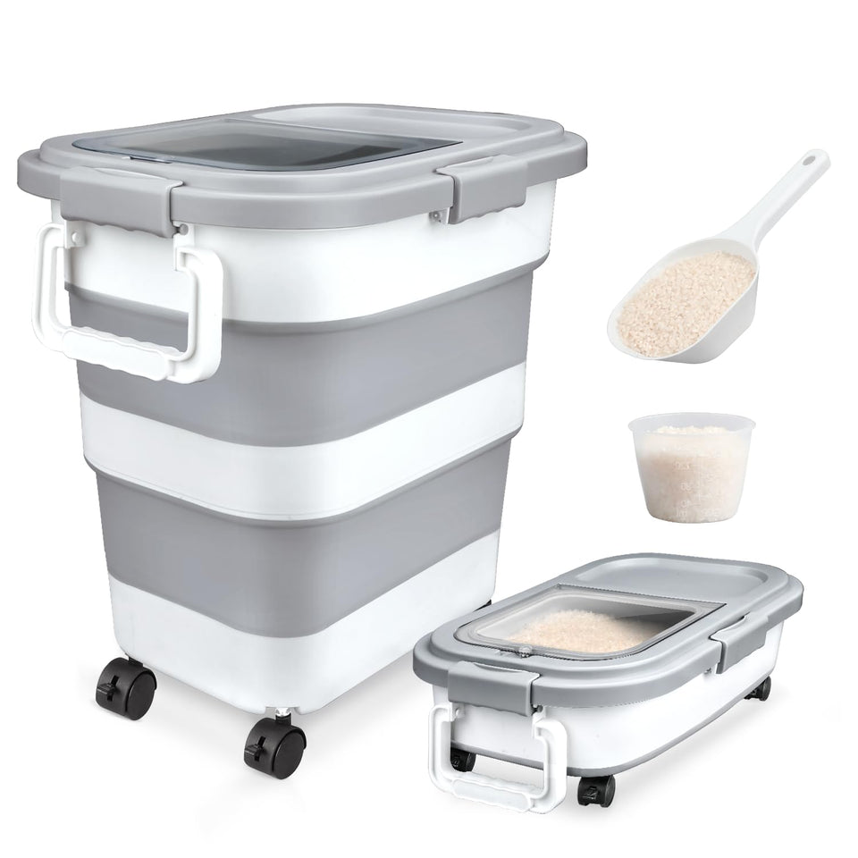 Komzon collapsible rice storage container outer view shows space-saving design