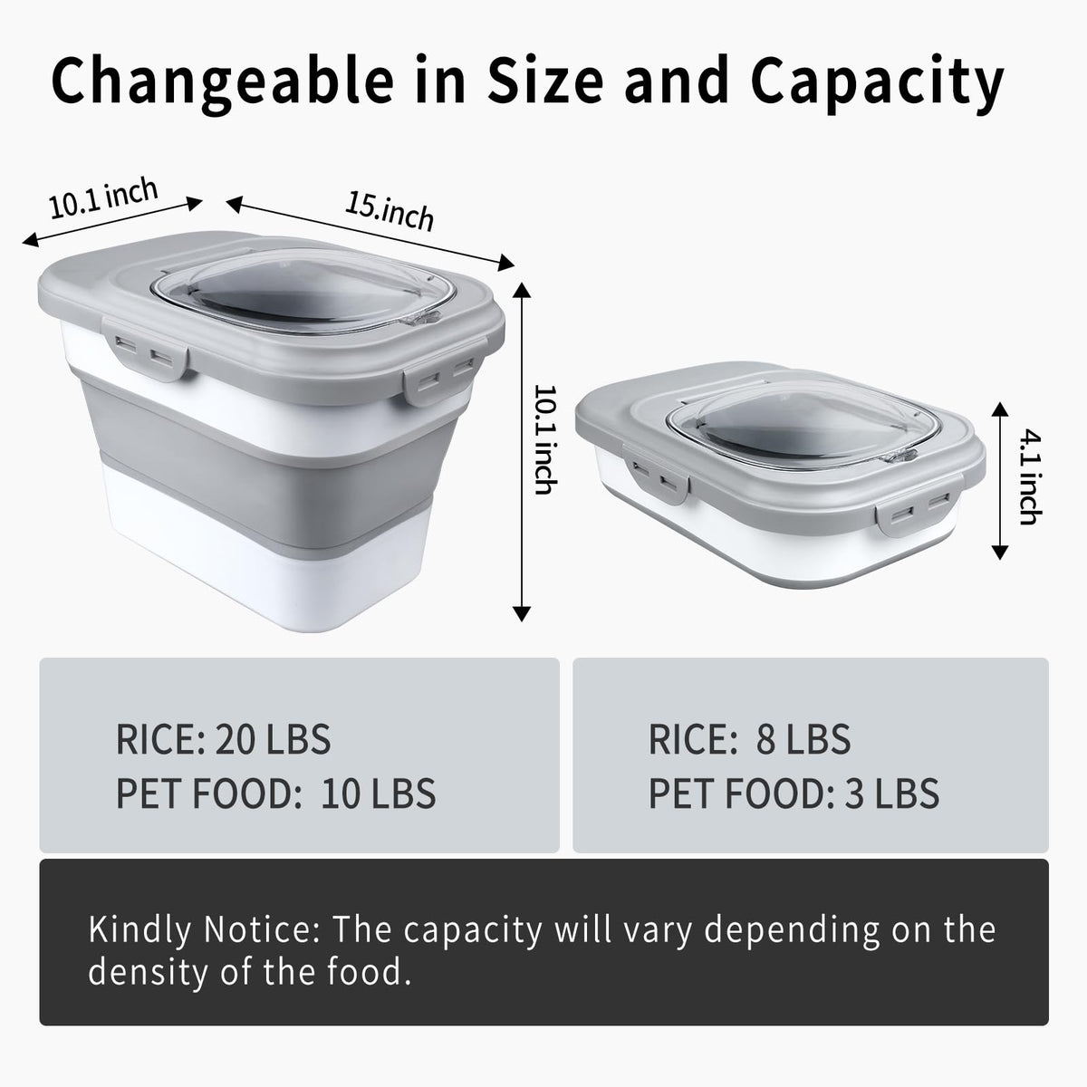 Komzon unfolded capacity shows up to 20 lb rice storage option