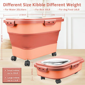Komzon wheeled storage bin with wheels eases moving heavy bags of rice or pet food.