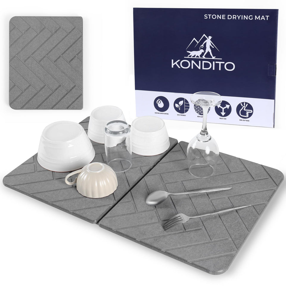 Kondito large folding diatomite dish mat folded flat for space-saving storage