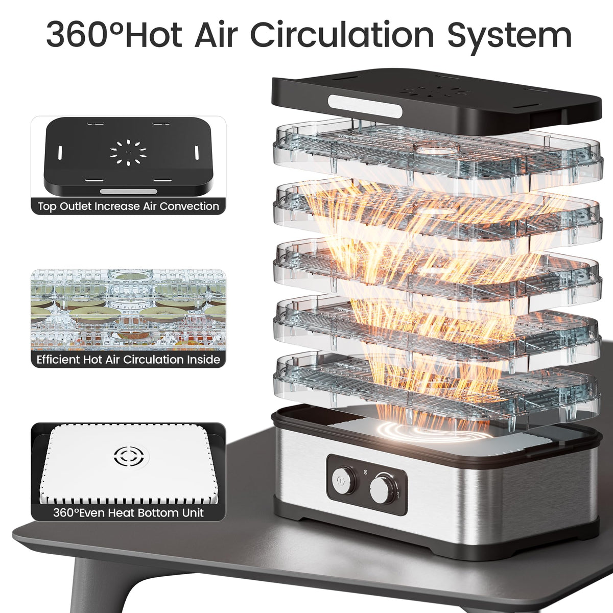 Konfintos dehydrator with dishwasher-safe trays for easy cleaning after batches