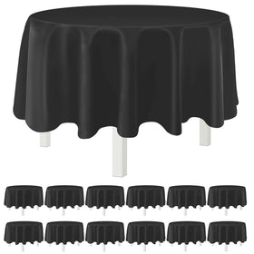 Kongdaoth Black 84-inch round tablecloth draped on table for a polished party look