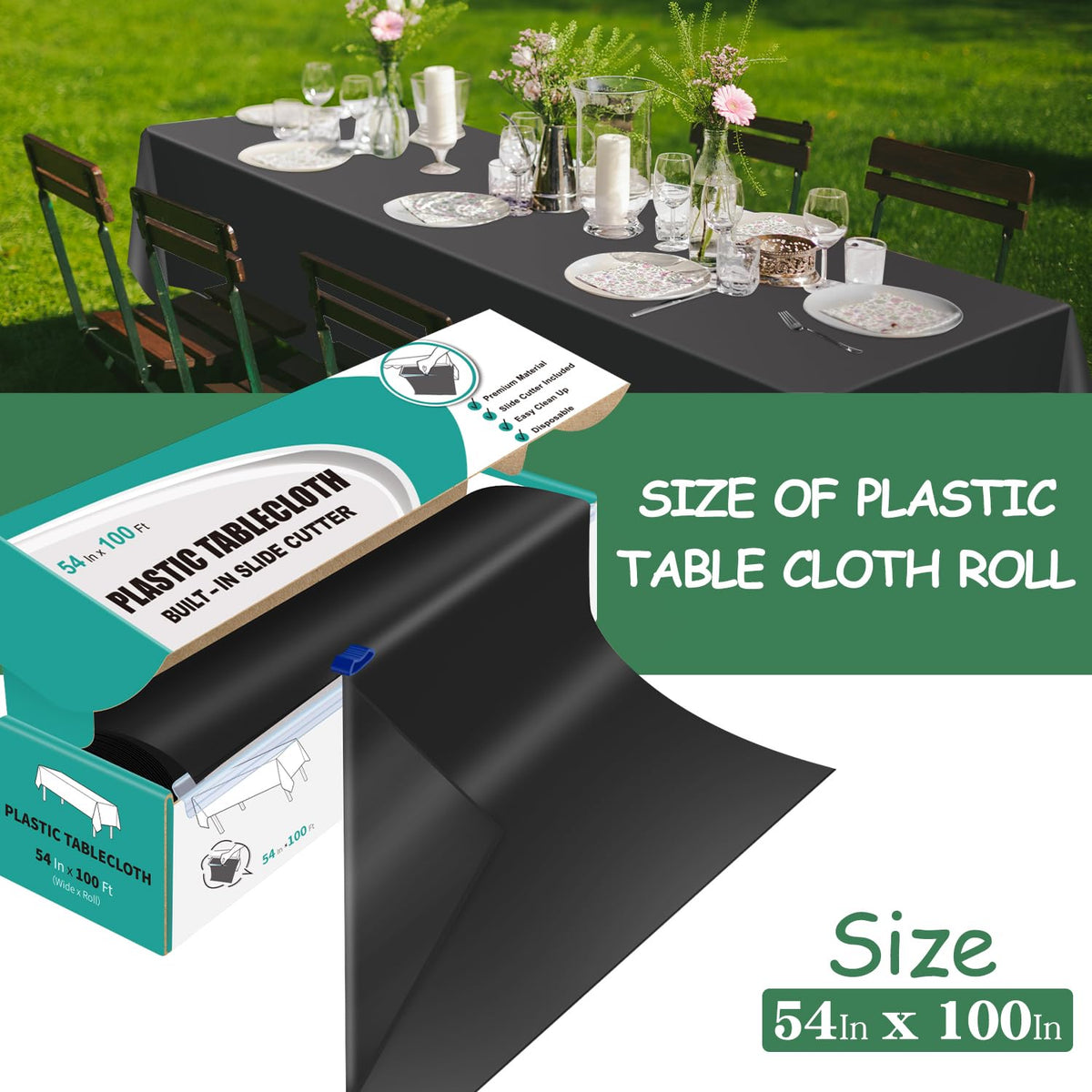 Kongdaoth disposable tablecloth with built-in cutter box for easy trimming