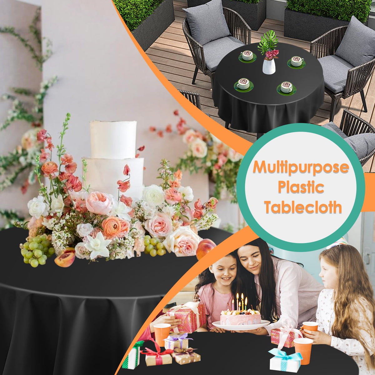 Kongdaoth wedding or dinner table setting with black round tablecloth