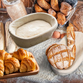 KONGDY round boules proofing basket in use with dough rising