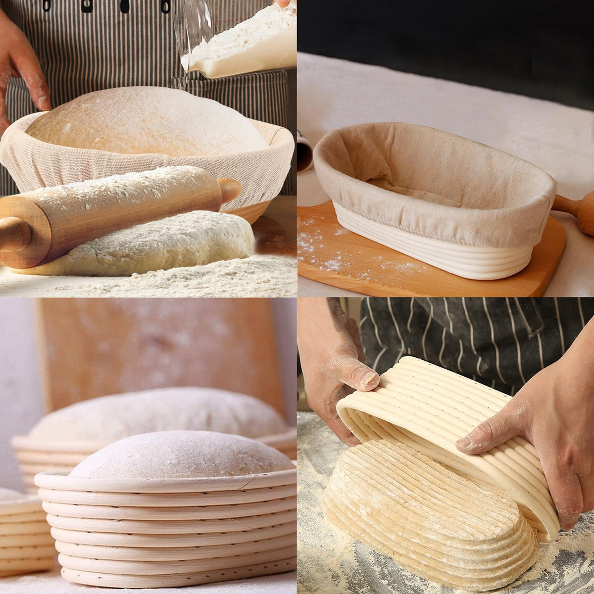 KONGDY sourdough banneton oval 10in proofing basket for baguette-length loaves