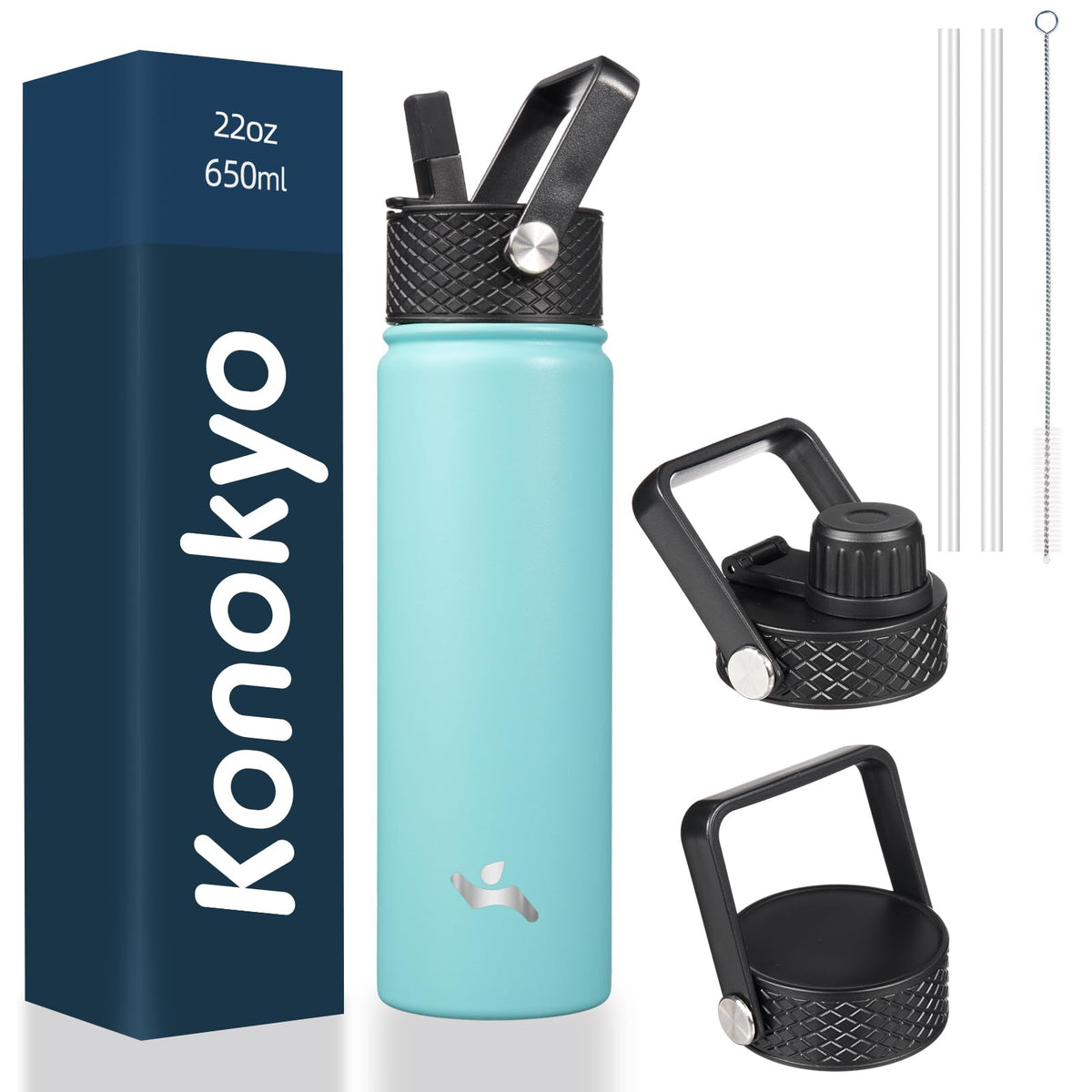 Konokyo 22oz turquoise bottle with a dry grip for mess-free carry